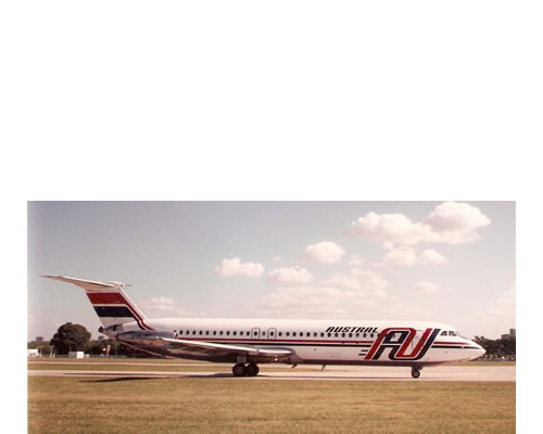 Un BAC 1-11 de Austral en el Aeroparque Jorge Newbery, similar Vuelo 811 de Austral Líneas Aéreas al secuestrado en la fuga de Trelew.